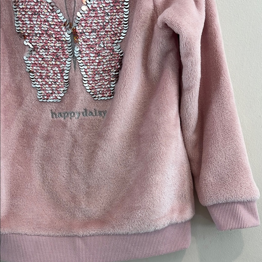 H&M Girls Pink Sequin Butterfly Kids Sweatshirt Size 4-6 - Picture 4 of 7